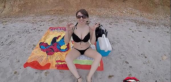  big tits young girl makes handjob on public beach  Miriam Prado